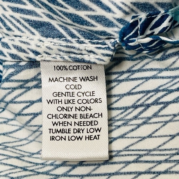 Calvin Klein Nautical Blouse Short Sleeve Tie Neck Rope Size XS Abstract Cotton - Picture 7 of 8